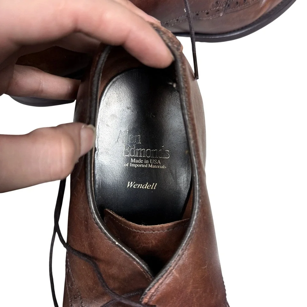 Allen Edmonds Wendell Dress Shoes Mens 10 D Brown Leather Brogue Split Toe Derby
